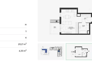 Rzut - Mieszkanie na sprzedaż 1 pokój o powierzchni 29,19 m² - numer HB0409 w Holm House 5