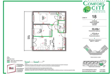 Rzut - Mieszkanie na sprzedaż 3 pokoje o powierzchni 55,69 m² - numer 18 w Comfort City Szmaragd