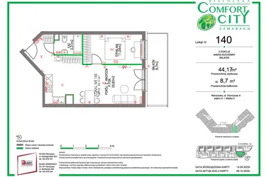 Rzut - Mieszkanie na sprzedaż 2 pokoje o powierzchni 44,17 m² - numer 140 w Comfort City Szmaragd