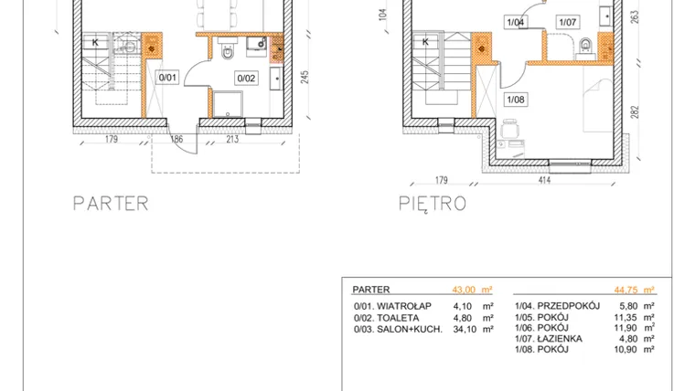 Rzut - Dom na sprzedaż 4 pokoje o powierzchni 92,35 m² - numer 16 w Małe Wilczyce Etap 8 - Szereg B2