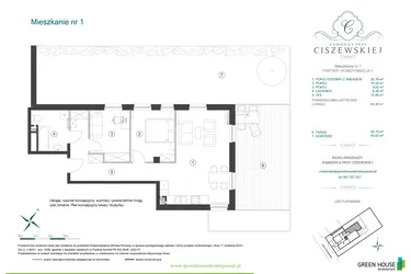 Rzut - Mieszkanie na sprzedaż 3 pokoje o powierzchni 64,36 m² - numer 1 w Kamienica przy Ciszewskiej