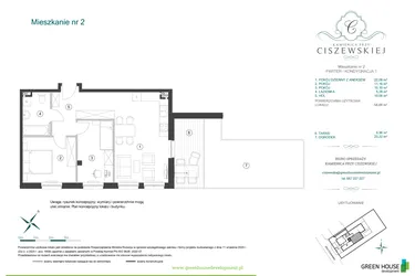 Rzut - Mieszkanie na sprzedaż 3 pokoje o powierzchni 58,68 m² - numer 2 w Kamienica przy Ciszewskiej