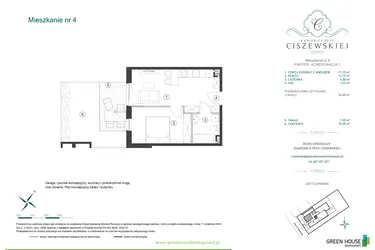 Rzut - Mieszkanie na sprzedaż 2 pokoje o powierzchni 34,99 m² - numer 4 w Kamienica przy Ciszewskiej
