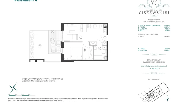 Rzut - Mieszkanie na sprzedaż 2 pokoje o powierzchni 34,99 m² - numer 4 w Kamienica przy Ciszewskiej