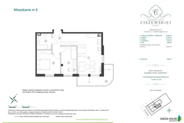 Rzut - Mieszkanie na sprzedaż 3 pokoje o powierzchni 58,67 m² - numer 6 w Kamienica przy Ciszewskiej
