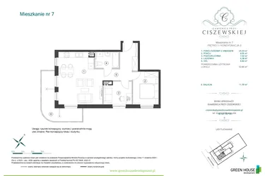 Rzut - Mieszkanie na sprzedaż 2 pokoje o powierzchni 53,9 m² - numer 7 w Kamienica przy Ciszewskiej