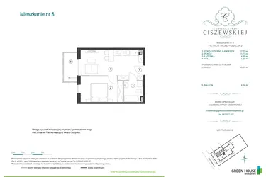 Rzut - Mieszkanie na sprzedaż 2 pokoje o powierzchni 35,03 m² - numer 8 w Kamienica przy Ciszewskiej