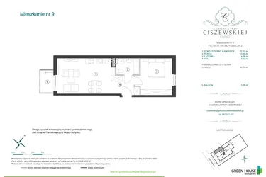 Rzut - Mieszkanie na sprzedaż 2 pokoje o powierzchni 44,7 m² - numer 9 w Kamienica przy Ciszewskiej