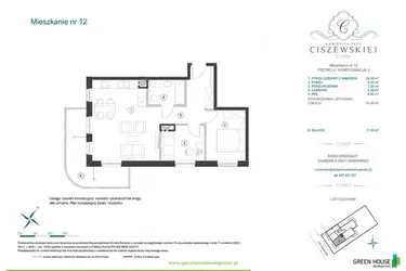 Rzut - Mieszkanie na sprzedaż 2 pokoje o powierzchni 53,9 m² - numer 12 w Kamienica przy Ciszewskiej