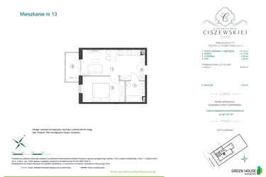 Rzut - Mieszkanie na sprzedaż 2 pokoje o powierzchni 35,03 m² - numer 13 w Kamienica przy Ciszewskiej