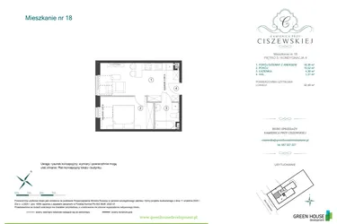 Rzut - Mieszkanie na sprzedaż 2 pokoje o powierzchni 32,49 m² - numer 18 w Kamienica przy Ciszewskiej