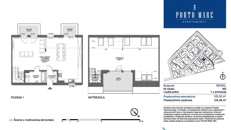 Rzut - Mieszkanie na sprzedaż 4 pokoje o powierzchni 124,49 m² - numer REWAL M3 w Porto Mare