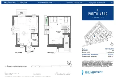 Rzut - Mieszkanie na sprzedaż 2 pokoje o powierzchni 60,91 m² - numer MECHELINKI M2 w Porto Mare