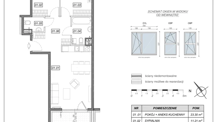 Rzut - Mieszkanie na sprzedaż 3 pokoje o powierzchni 64,63 m² - numer 3.B.01 w Nowe Południe bud. 3