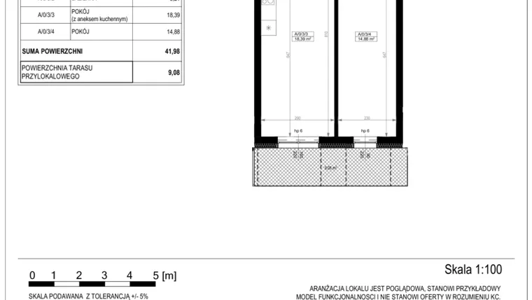 Rzut - Mieszkanie na sprzedaż 2 pokoje o powierzchni 42,08 m² - numer A-0-3 w Zamieszkaj na Rudawskiej 5