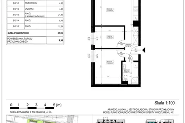Rzut - Mieszkanie na sprzedaż 3 pokoje o powierzchni 50,91 m² - numer B-0-1 w Zamieszkaj na Rudawskiej 5