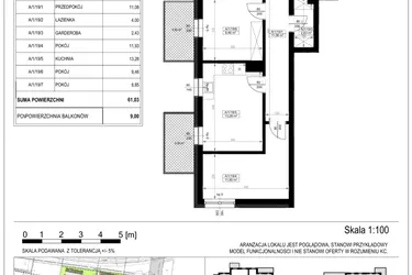 Rzut - Mieszkanie na sprzedaż 4 pokoje o powierzchni 60,86 m² - numer A-1-19 w Zamieszkaj na Rudawskiej 5