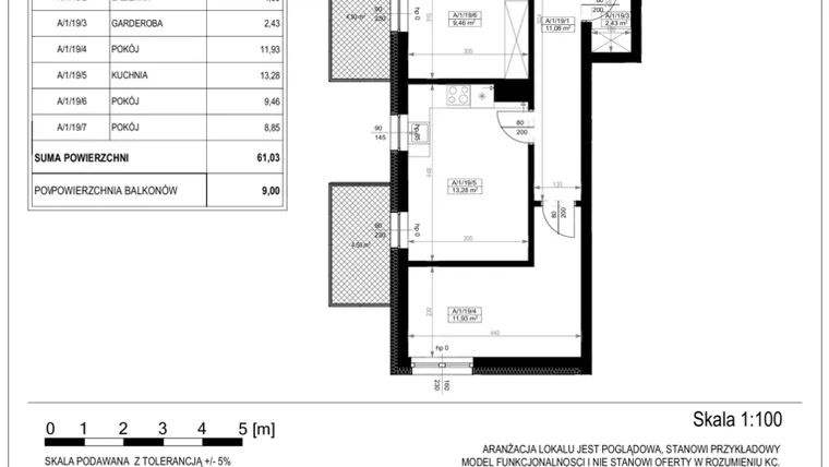 Rzut - Mieszkanie na sprzedaż 4 pokoje o powierzchni 60,86 m² - numer A-1-19 w Zamieszkaj na Rudawskiej 5