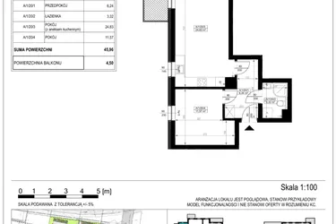 Rzut - Mieszkanie na sprzedaż 2 pokoje o powierzchni 45,78 m² - numer A-1-20 w Zamieszkaj na Rudawskiej 5
