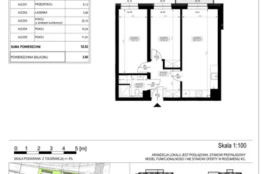 Rzut - Mieszkanie na sprzedaż 3 pokoje o powierzchni 52,55 m² - numer A-2-25 w Zamieszkaj na Rudawskiej 5