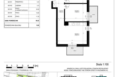 Rzut - Mieszkanie na sprzedaż 3 pokoje o powierzchni 56,93 m² - numer B-2-18 w Zamieszkaj na Rudawskiej 5