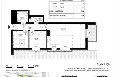 Rzut - Mieszkanie na sprzedaż 4 pokoje o powierzchni 57,91 m² - numer A-4-54 w Zamieszkaj na Rudawskiej 5