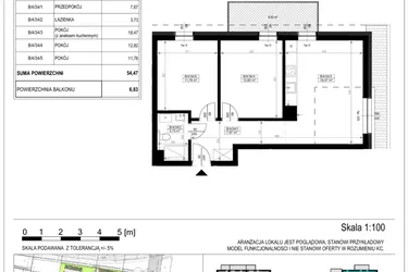 Rzut - Mieszkanie na sprzedaż 3 pokoje o powierzchni 54,51 m² - numer B-4-34 w Zamieszkaj na Rudawskiej 5