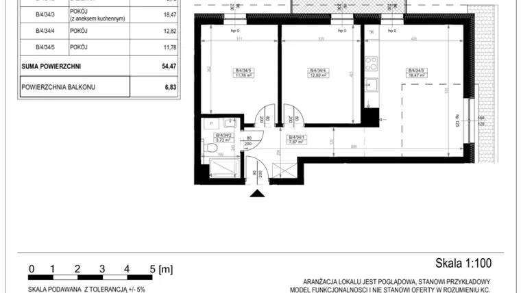Rzut - Mieszkanie na sprzedaż 3 pokoje o powierzchni 54,51 m² - numer B-4-34 w Zamieszkaj na Rudawskiej 5