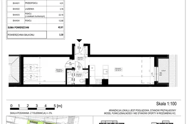 Rzut - Mieszkanie na sprzedaż 2 pokoje o powierzchni 42,39 m² - numer B-4-40 w Zamieszkaj na Rudawskiej 5