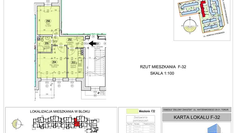 Rzut - Mieszkanie na sprzedaż 2 pokoje o powierzchni 46,68 m² - numer F.32 w Zielony Zakątek bud. F