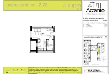 Rzut - Mieszkanie na sprzedaż 2 pokoje o powierzchni 40,59 m² - numer 2.78 w Accanto