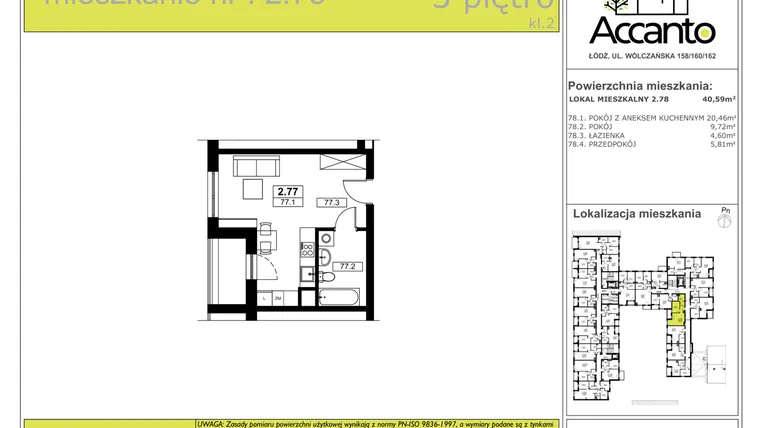 Rzut - Mieszkanie na sprzedaż 2 pokoje o powierzchni 40,59 m² - numer 2.78 w Accanto