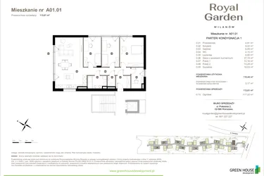 Rzut - Mieszkanie na sprzedaż 5 pokoi o powierzchni 110,44 m² - numer A01.01 w Royal Garden Wilanów Apartamenty