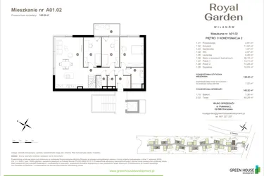 Rzut - Mieszkanie na sprzedaż 5 pokoi o powierzchni 138,3 m² - numer A01.02 w Royal Garden Wilanów Apartamenty