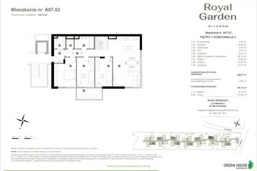 Rzut - Mieszkanie na sprzedaż 5 pokoi o powierzchni 138,07 m² - numer A07.02 w Royal Garden Wilanów Apartamenty