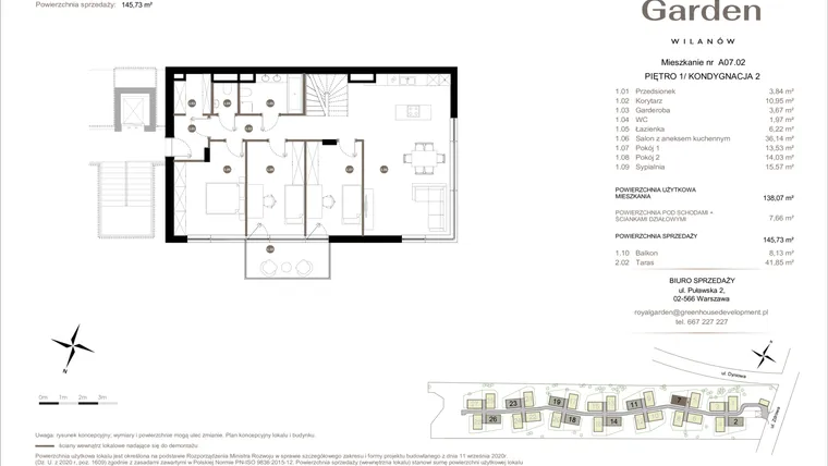 Rzut - Mieszkanie na sprzedaż 5 pokoi o powierzchni 138,07 m² - numer A07.02 w Royal Garden Wilanów Apartamenty