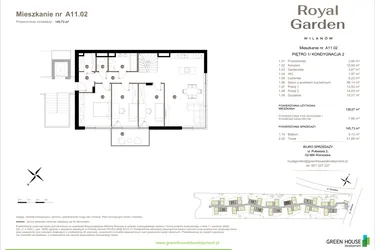 Rzut - Mieszkanie na sprzedaż 5 pokoi o powierzchni 138,07 m² - numer A11.02 w Royal Garden Wilanów Apartamenty