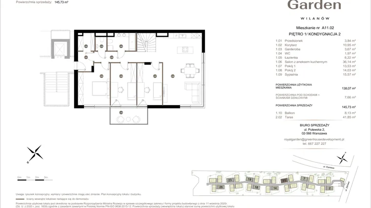 Rzut - Mieszkanie na sprzedaż 5 pokoi o powierzchni 138,07 m² - numer A11.02 w Royal Garden Wilanów Apartamenty
