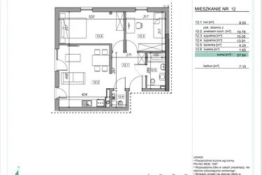 Rzut - Mieszkanie na sprzedaż 3 pokoje o powierzchni 57,64 m² - numer C2.12 w Na Wzgórzach