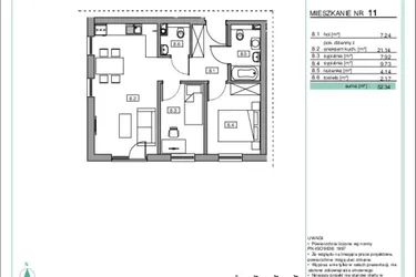 Rzut - Mieszkanie na sprzedaż 3 pokoje o powierzchni 52,51 m² - numer B3.11 w Na Wzgórzach