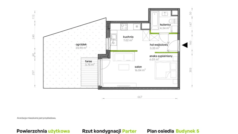 Rzut - Mieszkanie na sprzedaż 1 pokój o powierzchni 36,39 m² - numer 148/5 w Aleje Praskie