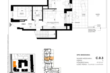 Rzut - Mieszkanie na sprzedaż 2 pokoje o powierzchni 48,83 m² - numer C.0.3 w Nowy Folwark