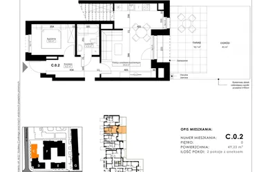 Rzut - Mieszkanie na sprzedaż 2 pokoje o powierzchni 48,73 m² - numer C.0.2 w Nowy Folwark