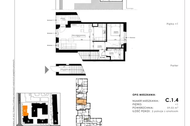 Rzut - Mieszkanie na sprzedaż 2 pokoje o powierzchni 55,64 m² - numer C.1.4 w Nowy Folwark