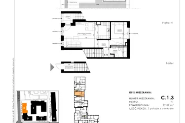 Rzut - Mieszkanie na sprzedaż 2 pokoje o powierzchni 55,21 m² - numer C.1.3 w Nowy Folwark