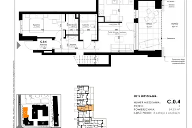 Rzut - Mieszkanie na sprzedaż 2 pokoje o powierzchni 62,89 m² - numer C.0.4 w Nowy Folwark
