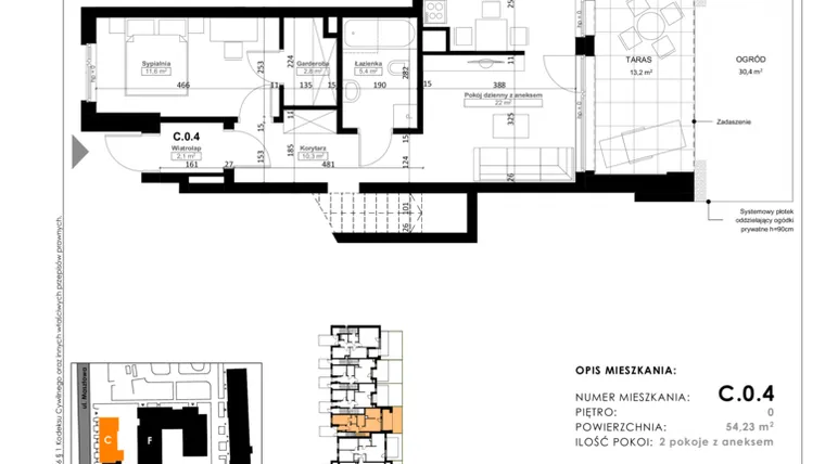 Rzut - Mieszkanie na sprzedaż 2 pokoje o powierzchni 62,89 m² - numer C.0.4 w Nowy Folwark