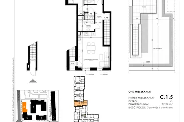 Rzut - Mieszkanie na sprzedaż 3 pokoje o powierzchni 74,9 m² - numer C.1.5 w Nowy Folwark