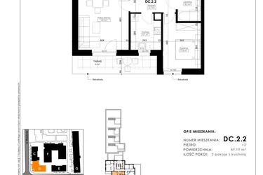 Rzut - Mieszkanie na sprzedaż 2 pokoje o powierzchni 49,15 m² - numer DC.2.2 w Nowy Folwark