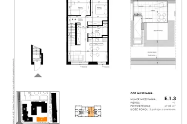 Rzut - Mieszkanie na sprzedaż 3 pokoje o powierzchni 62,75 m² - numer E.1.3 w Nowy Folwark